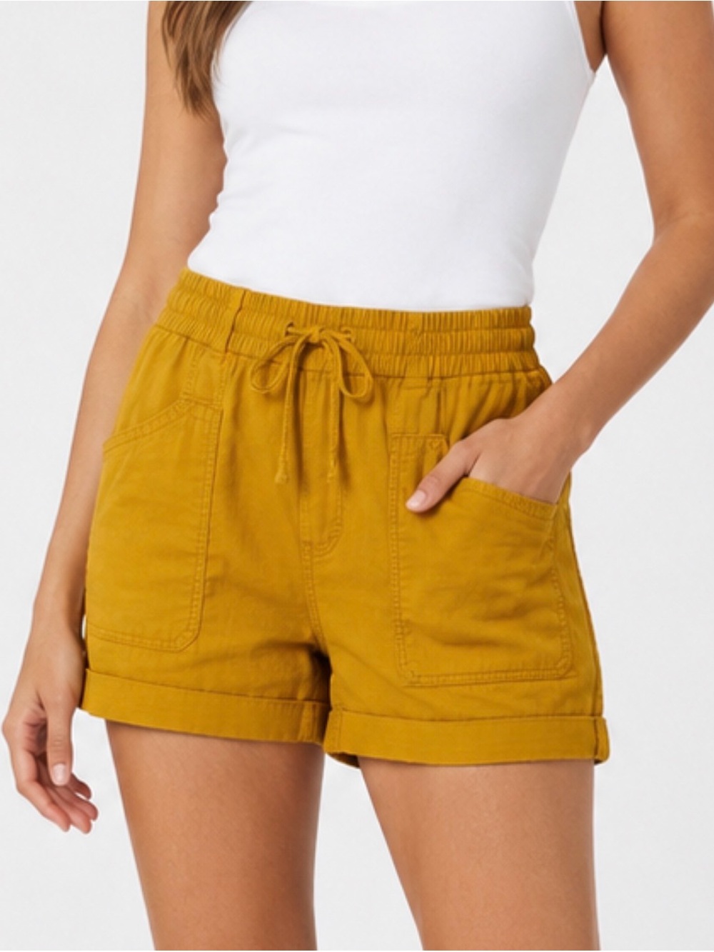Women’s Drawstring Utility Shorts in Mustard